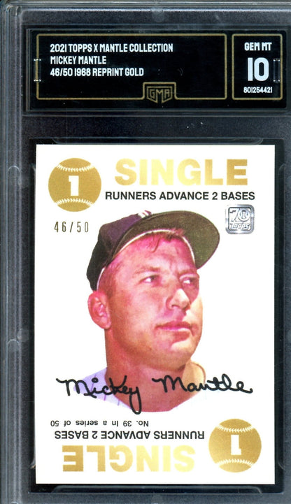 2021 Topps Mantle Collection Mickey Mantle 1968 Reprint Gold /50 GMA 10 Yankees