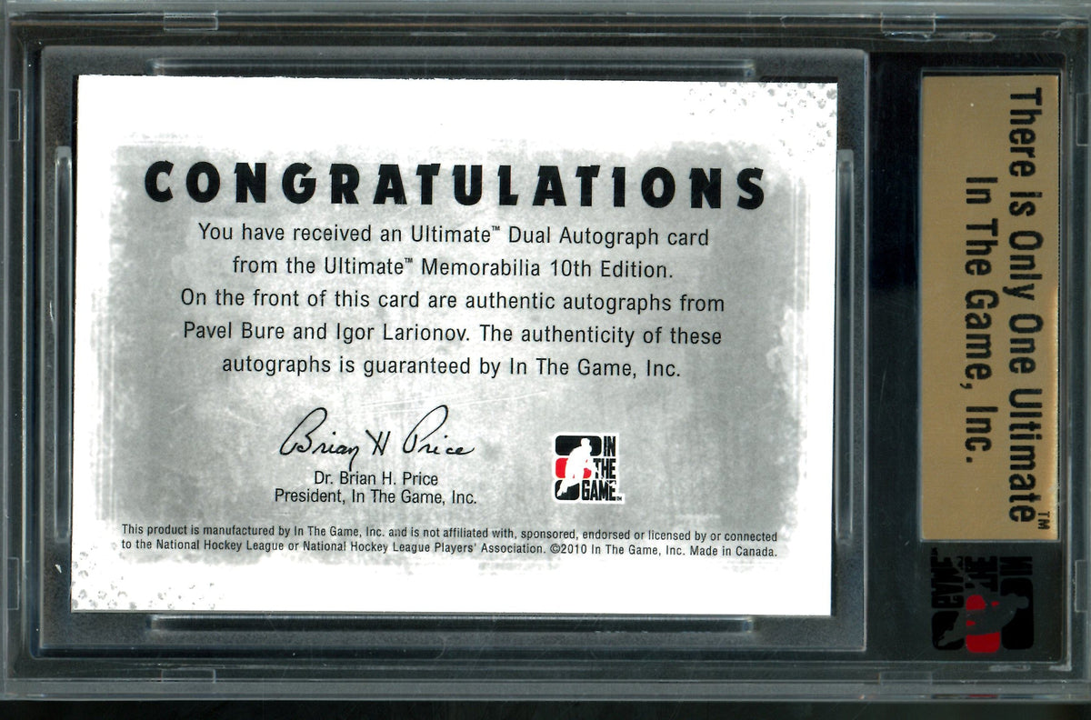 2010 In the Game Pavel Bure / Larionov Dual Autograph Silver Encased /19 Canucks