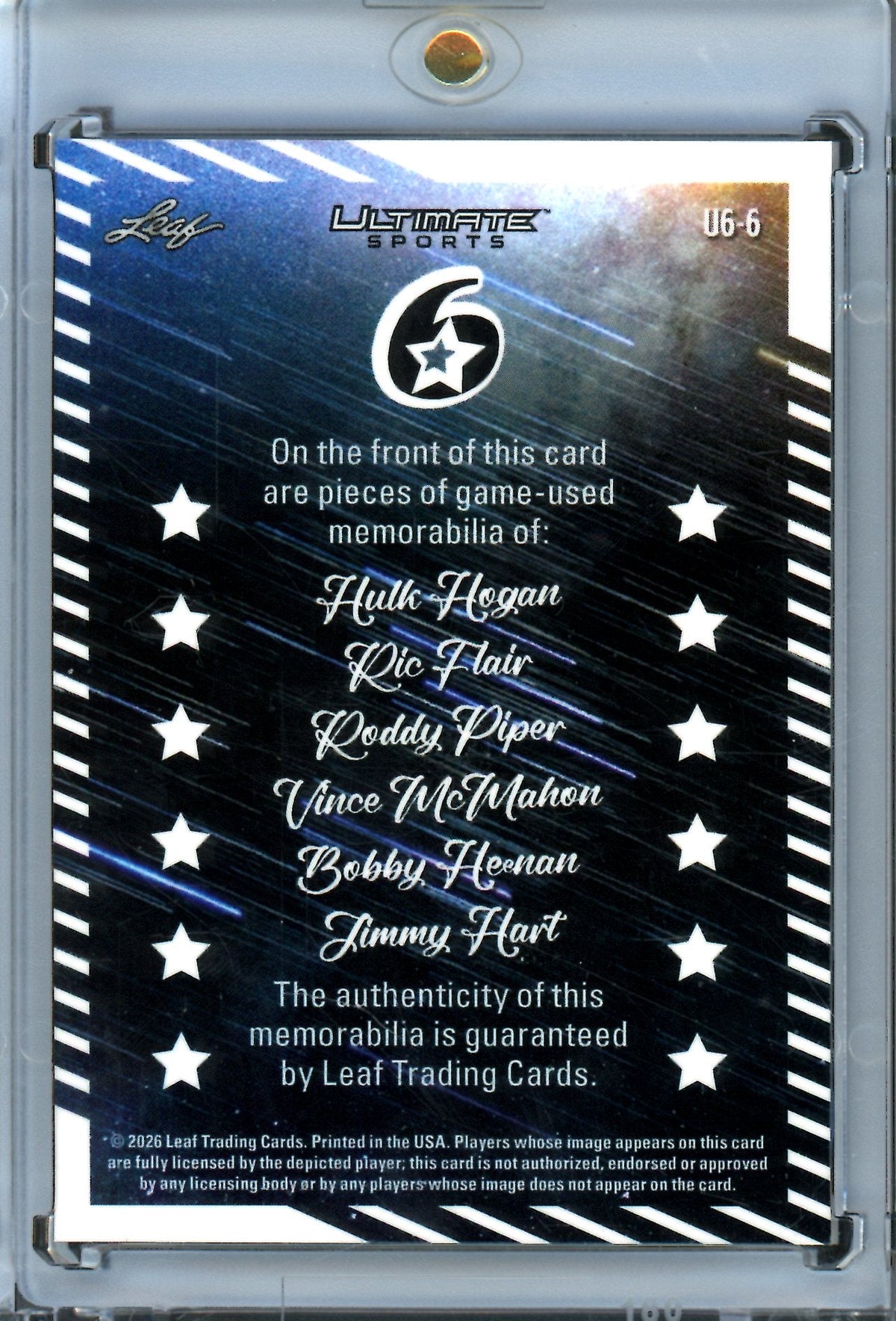 2026 Leaf Ultimate Sports Hogan / Flair / Piper / McMahon / Heenan / Hart 6-Patch Relics /6