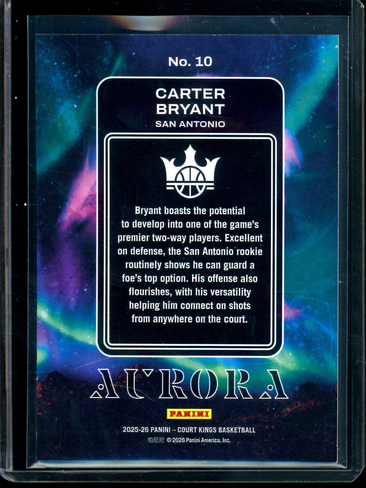 2025 Panini Court Kings Carter Bryant Aurora Case Hit Rookie Spurs