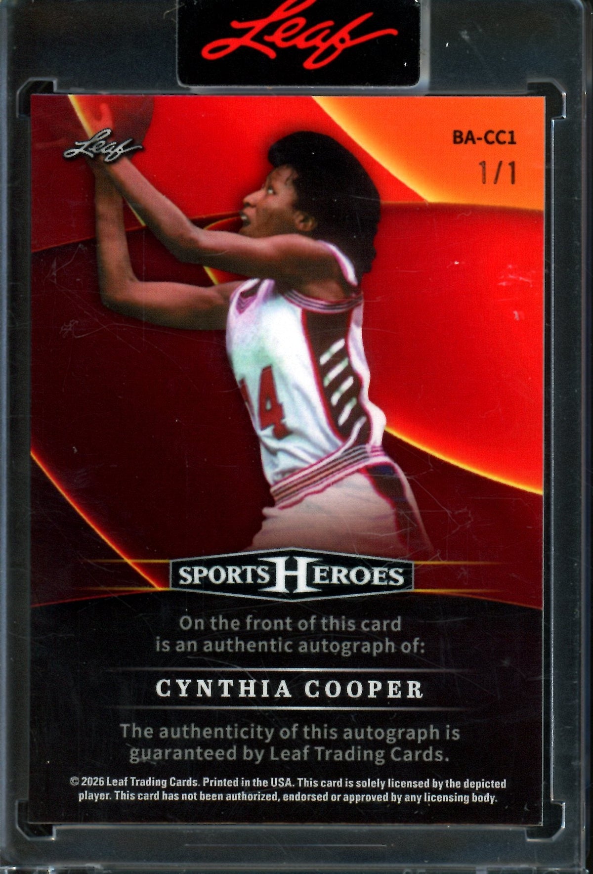 2026 leaf Sports Heroes Cynthia Cooper Encased Autograph 1/1