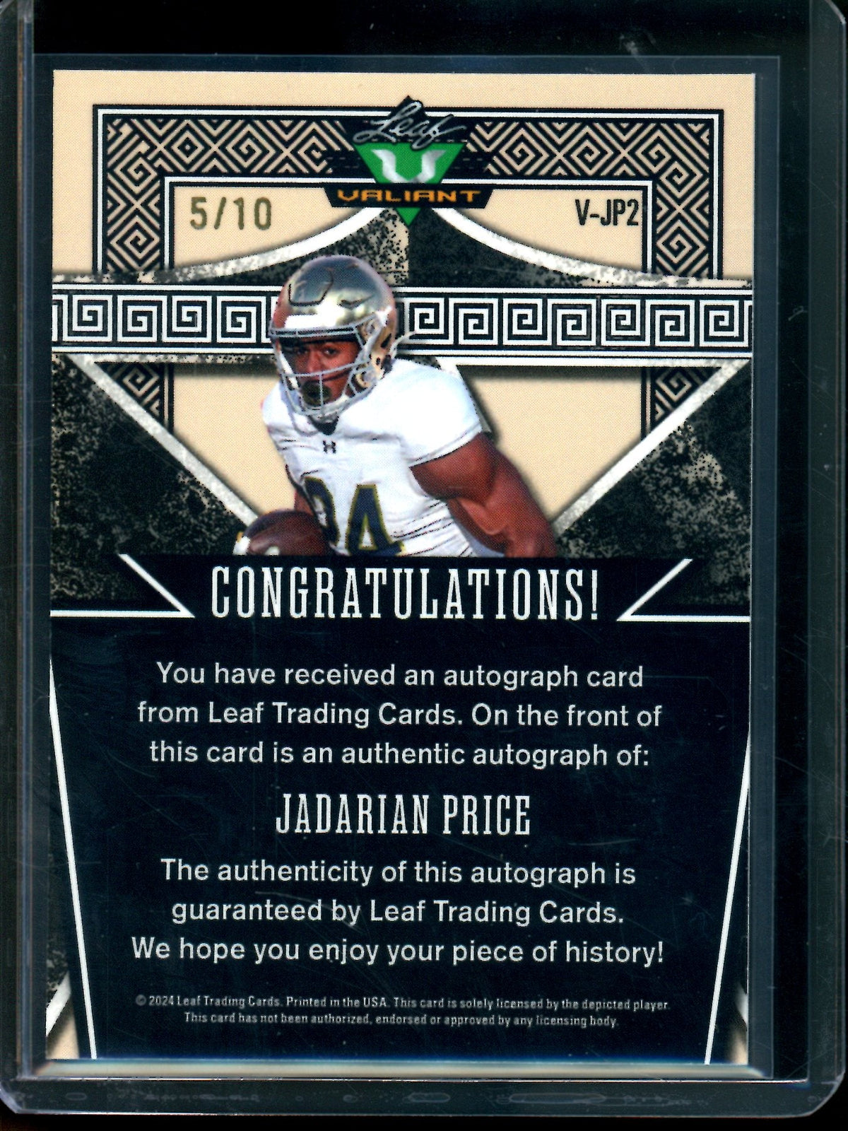 2024 Leaf Valiant Jadarian Price Autograph /10 Seahawks - Trading Card Market