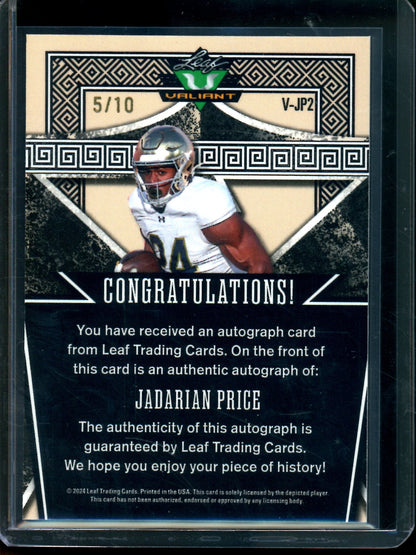 2024 Leaf Valiant Jadarian Price Autograph /10 Seahawks - Trading Card Market