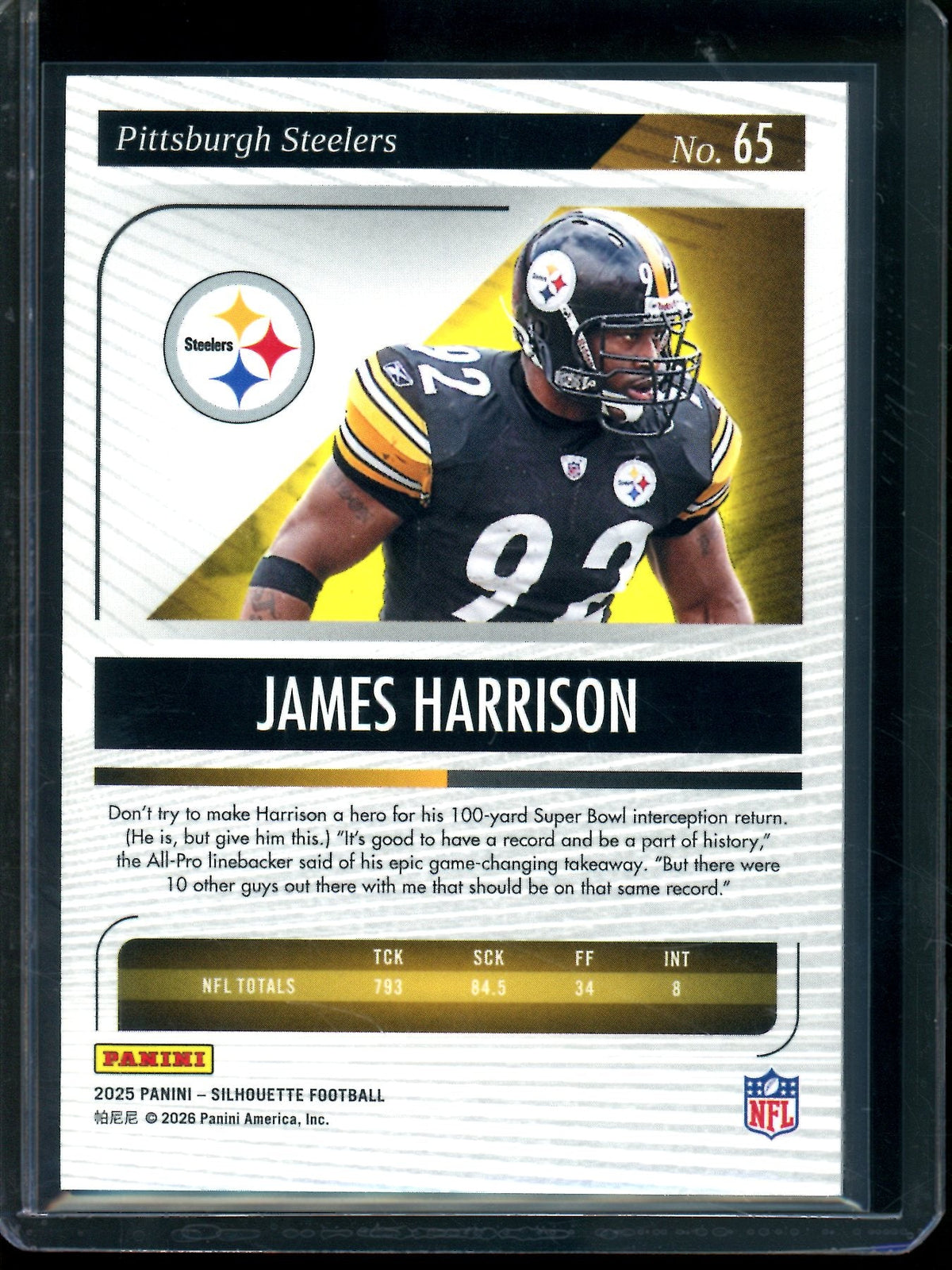 2025 Panini Silhouette James Harrison /15 Steelers