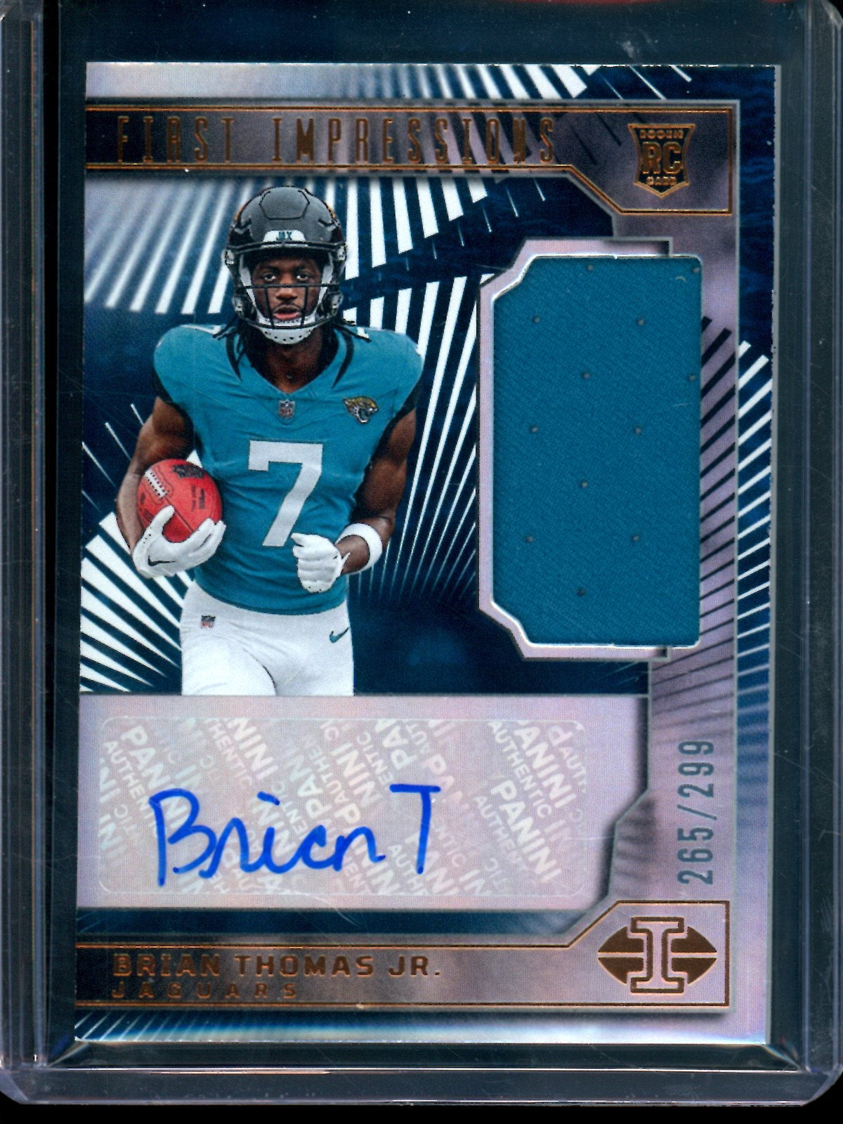 2024 Panini Illusions Brian Thomas Jr First Impressions Rookie Patch Autograph /299 Jaguars - Trading Card Market