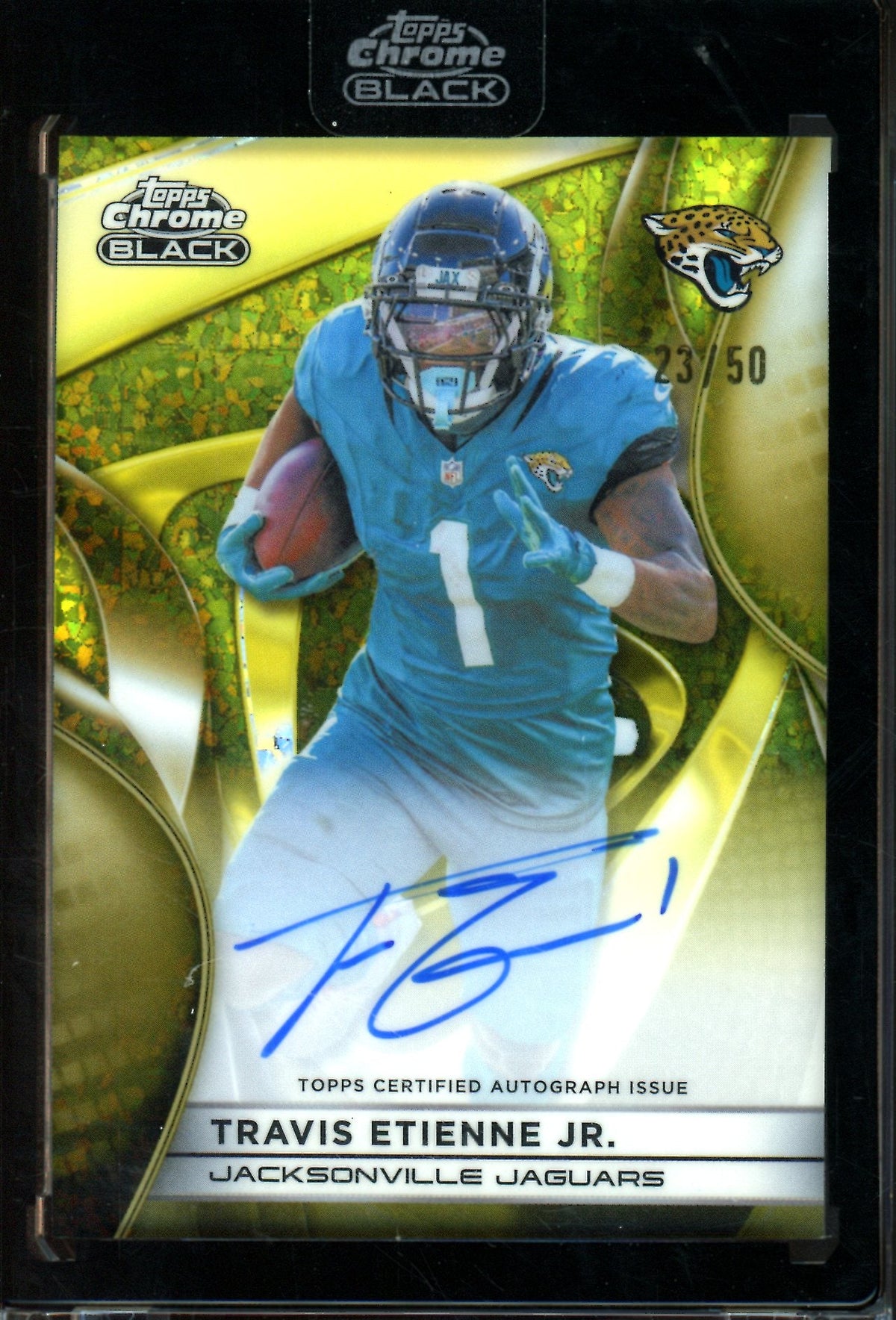 2025 Topps Chrome Black Travis Etienne Jr Encased Gold Mini Diamond Autograph /50 Jaguars