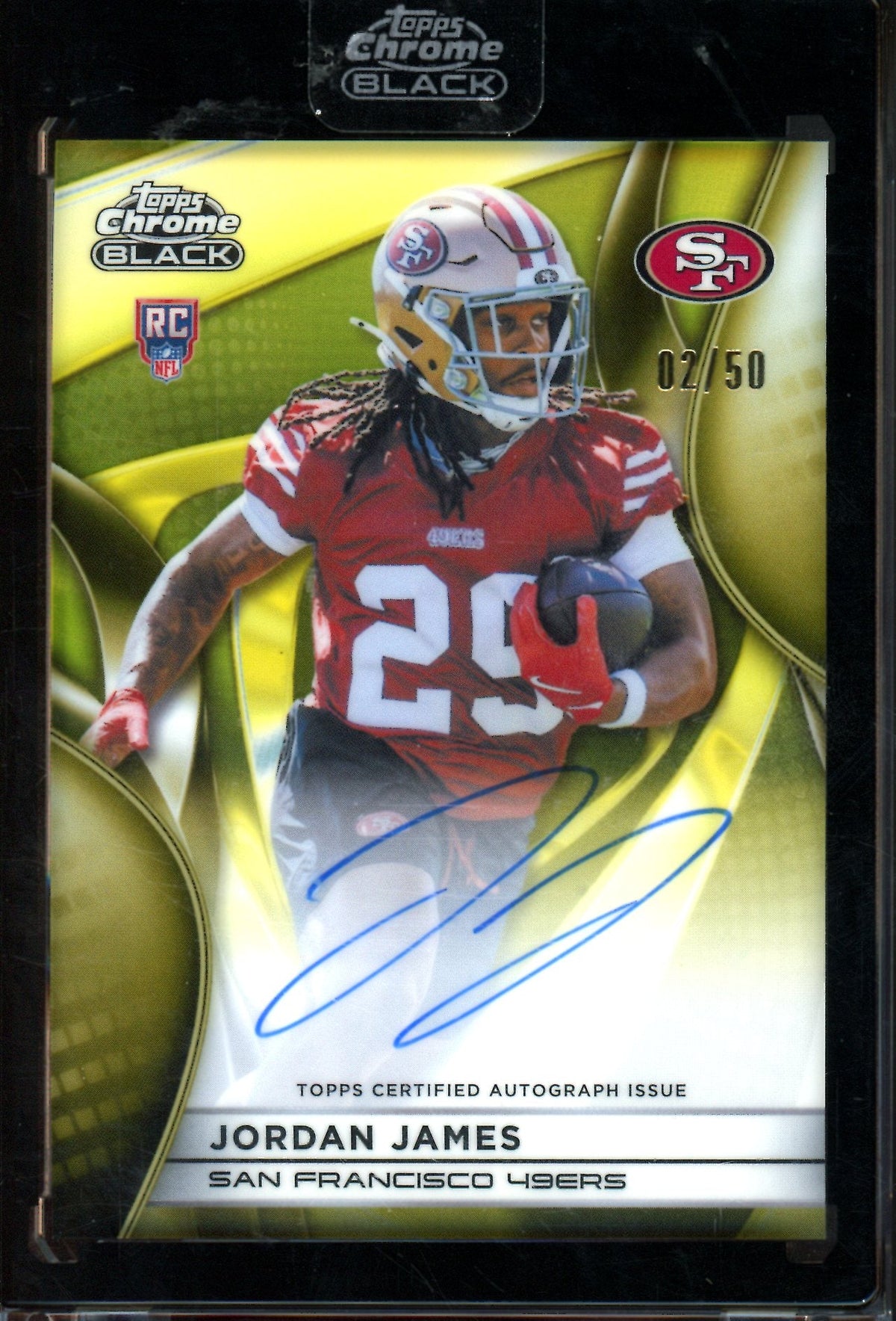 2025 Topps Chrome Black Jordan James Rookie Gold Encased Autograph /50 49ers
