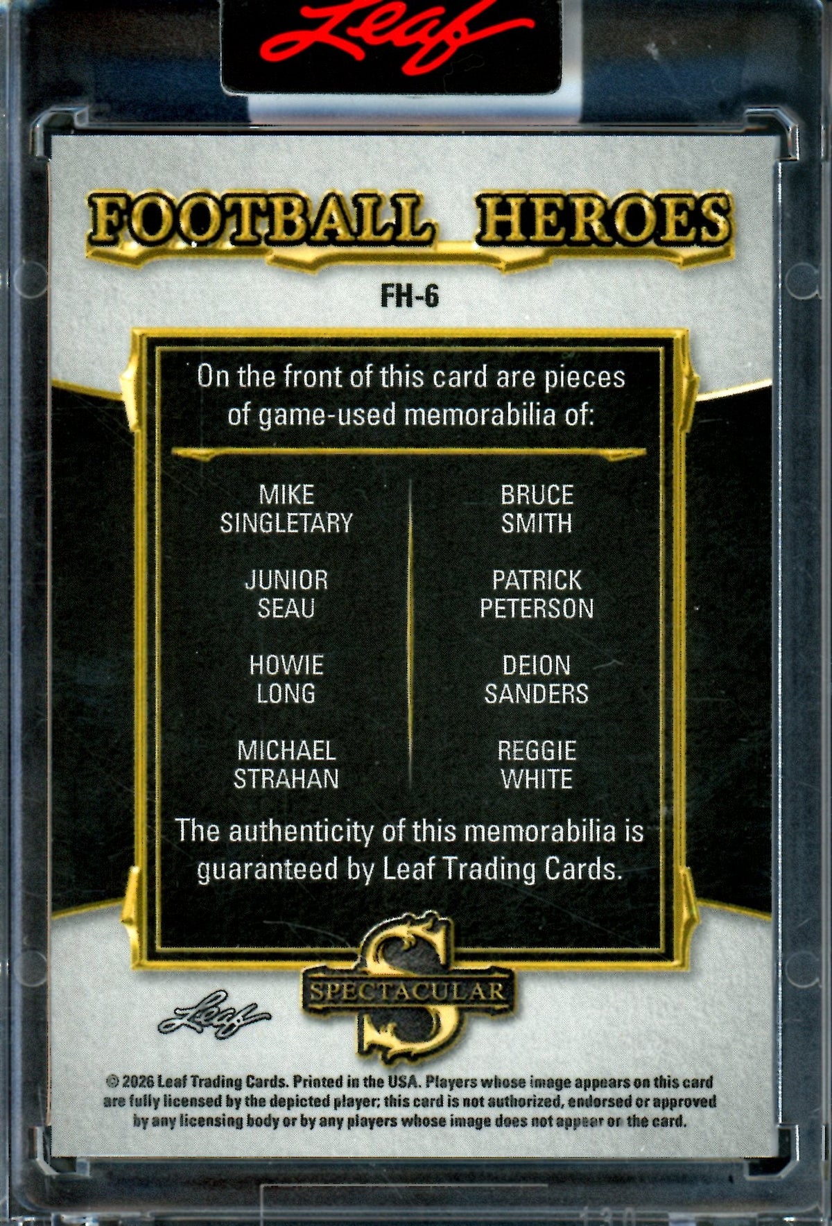 2026 Leaf Spectacular Singletary / Smith / Seau / Peterson 8-Jersey Relic /5