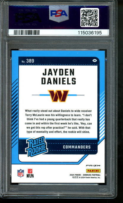 2024 Panini Donruss Jayden Daniels Optic Preview Pink Rated Rookie PSA 10 Commanders