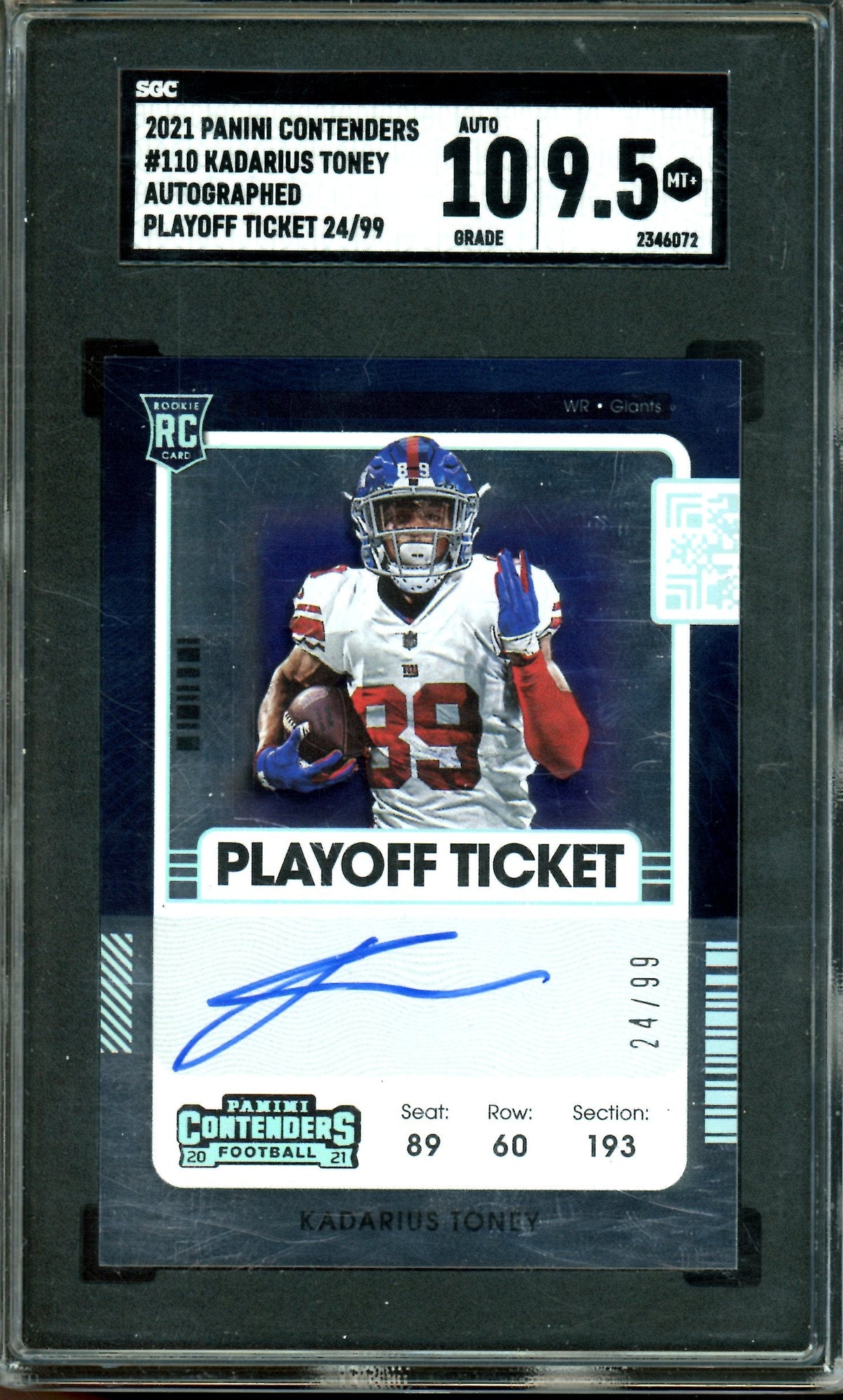 2021 Panini Contenders Kadarius Toney Playoff Ticket Rookie Autograph /99 SGC 9.5/10 Giants