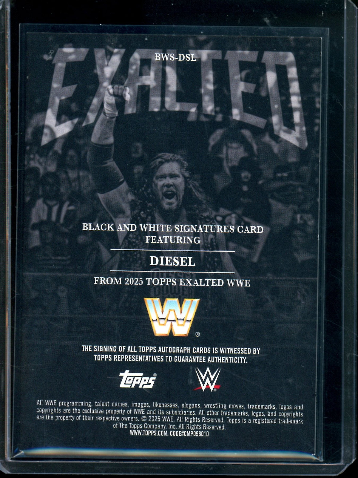 2025 Topps Exalted Diesel Black and White Signatures Card #BWS-DSL
