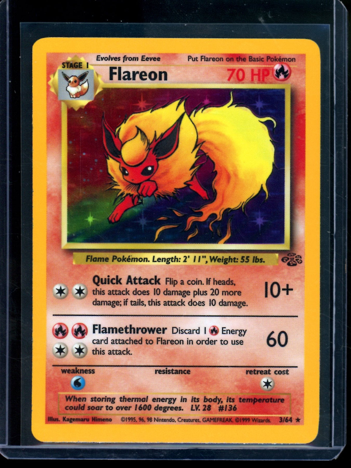 1999 Pokemon Jungle Flareon Holo 3/64