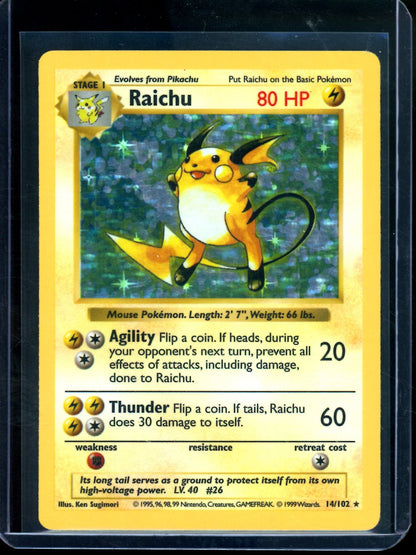 1999 Pokemon Base Set Raichu Shadowless Holo 14/102