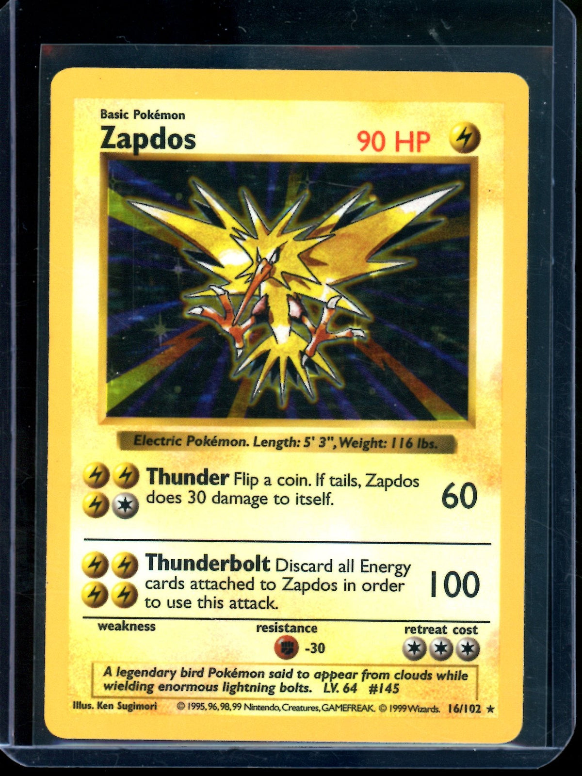 1999 Pokemon Base Set Zapdos Shadowless Holo 16/102