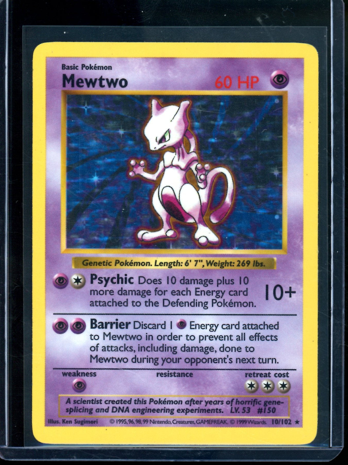1999 Pokemon Base Set Mewtwo Shadowless Holo 10/102
