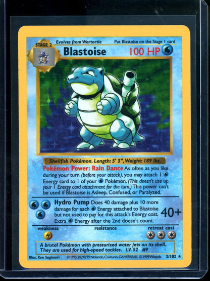 1999 Pokemon Base Set Blastoise Shadowless Holo 2/102