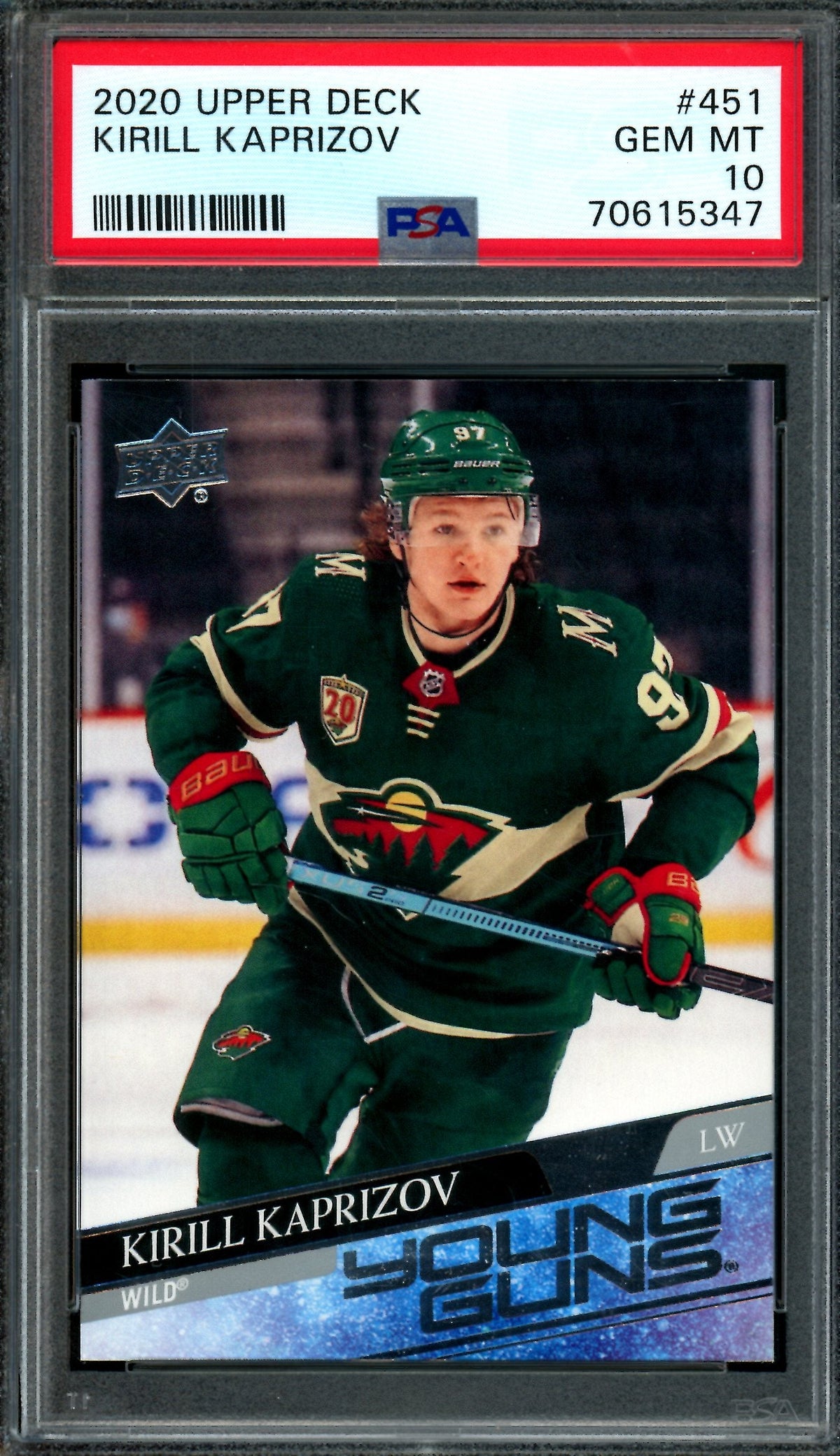 2020/21 Upper Deck Series 2 Kirill Kaprizov Young Guns RC #451 PSA 10 Wild