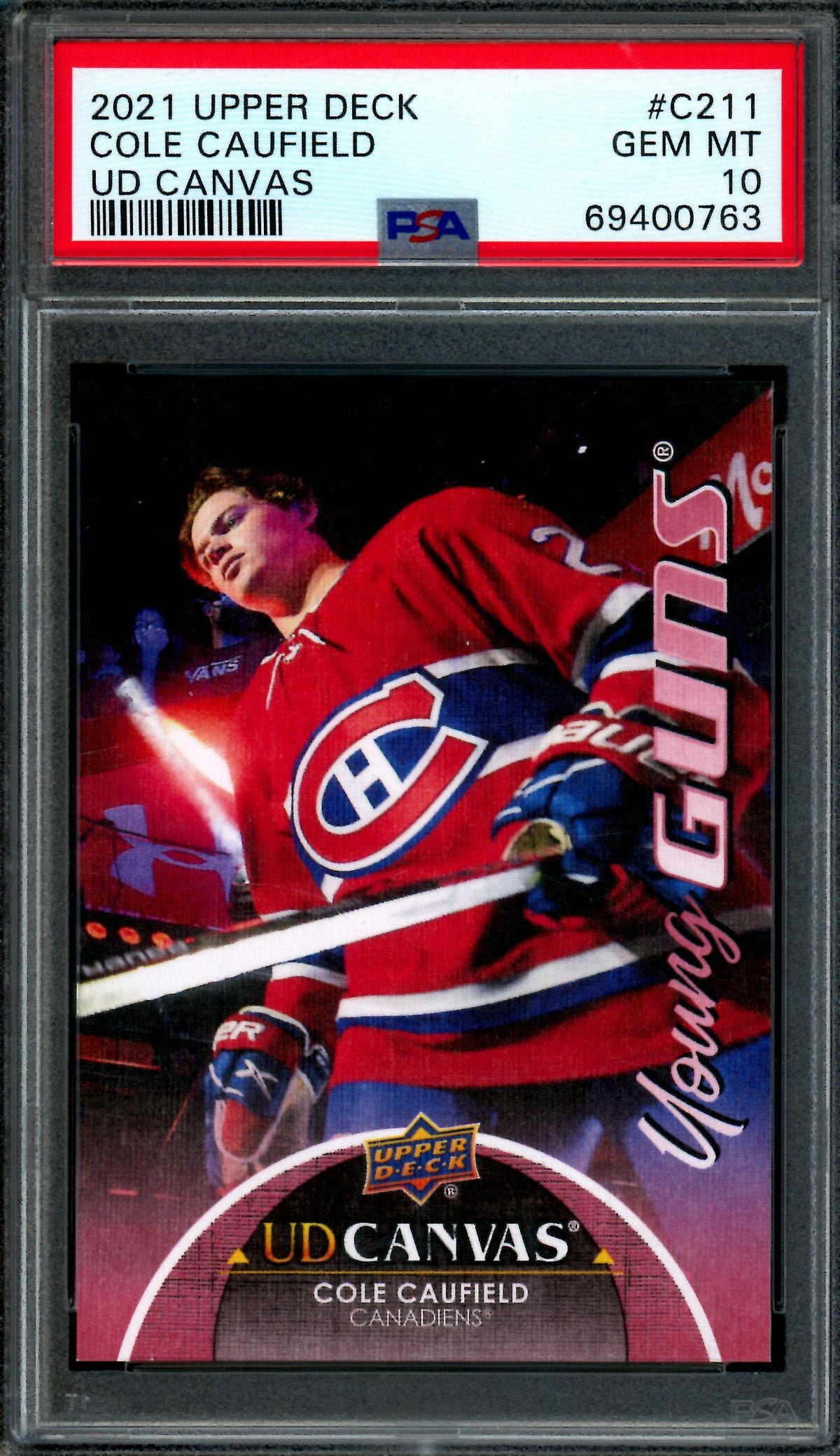 2021/22 Upper Deck Series 2 Cole Caufield UD Canvas Young Guns RC #C211 PSA 10 Canadiens