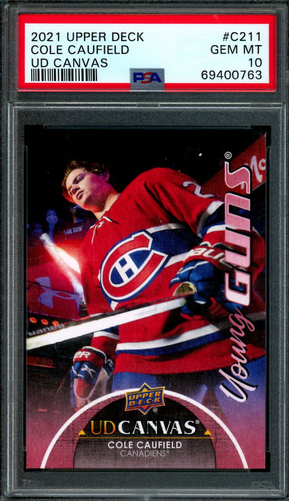 2021/22 Upper Deck Series 2 Cole Caufield UD Canvas Young Guns RC #C211 PSA 10 Canadiens