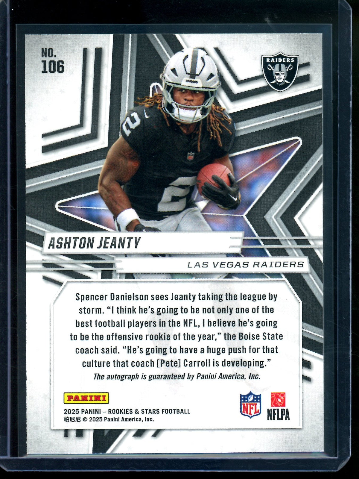 2025 Panini Rookies and Stars Ashton Jeanty Green Rookie RC Autograph /5 Raiders