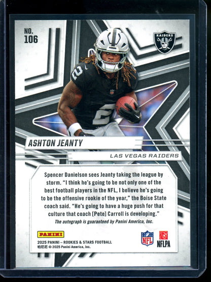 2025 Panini Rookies and Stars Ashton Jeanty Green Rookie RC Autograph /5 Raiders