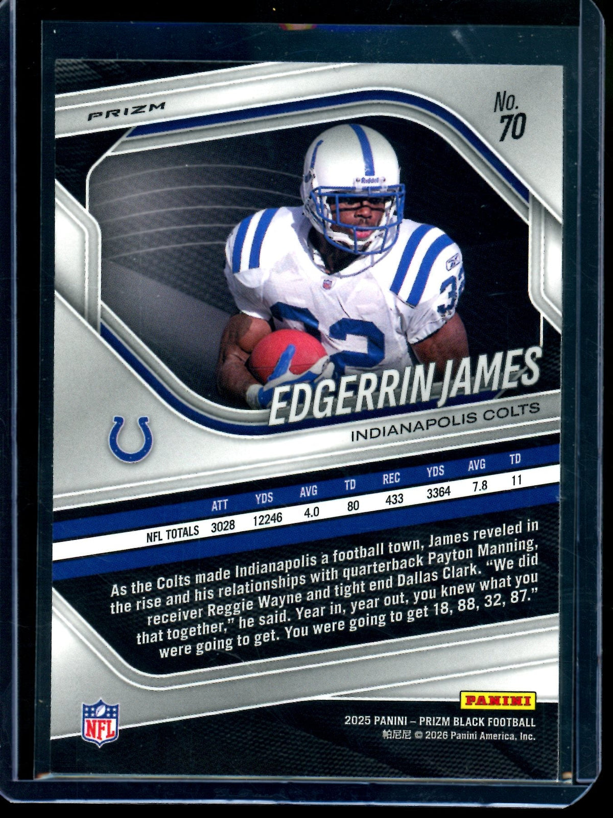 2025 Panini Prizm Black Edgerrin James Snakeskin SSP Colts