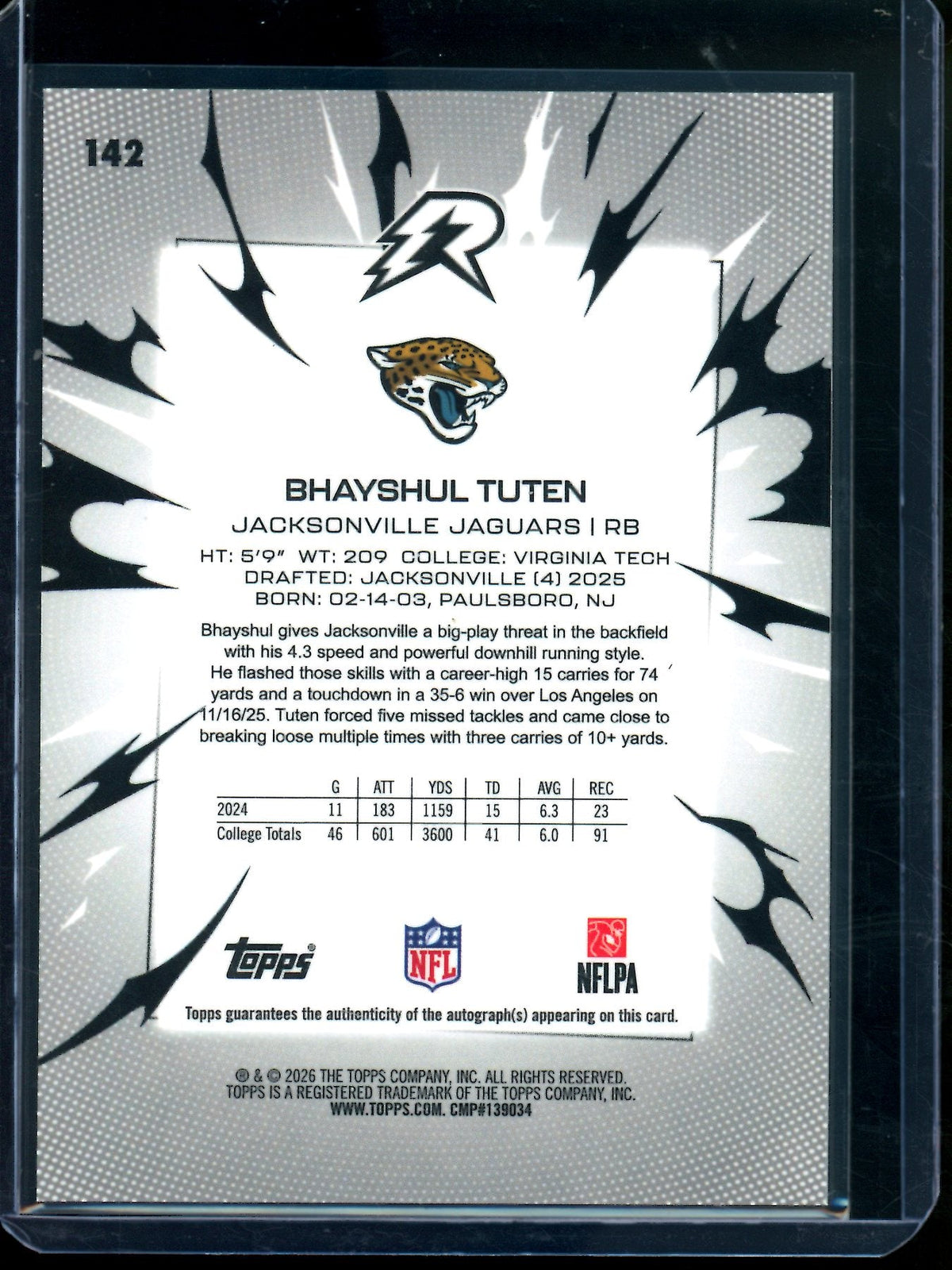 2026 Topps Resurgence Bhayshul Tuten Refractor Rookie RC Autograph Jaguars