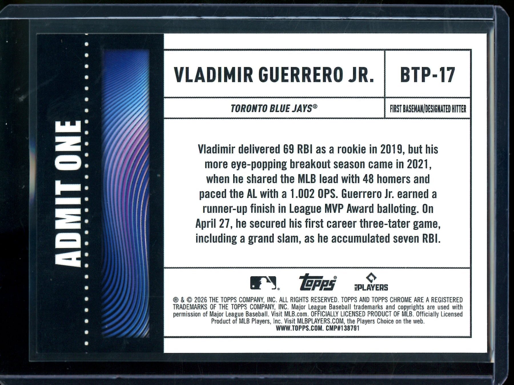 2026 Topps Chrome Vladimir Guerrero Jr. Big Ticket Player Purple