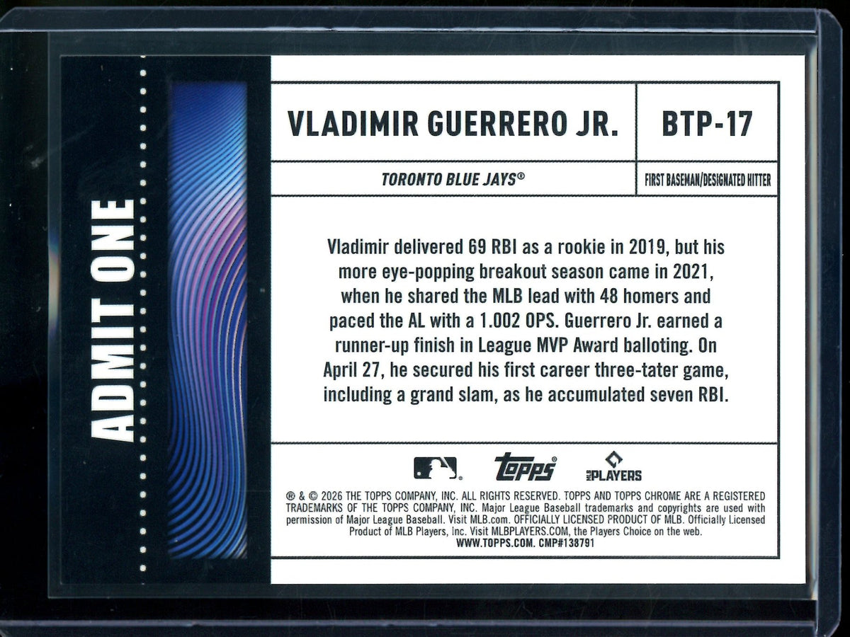 2026 Topps Chrome Vladimir Guerrero Jr. Big Ticket Player Purple Wave Refractor /75 Blue Jays