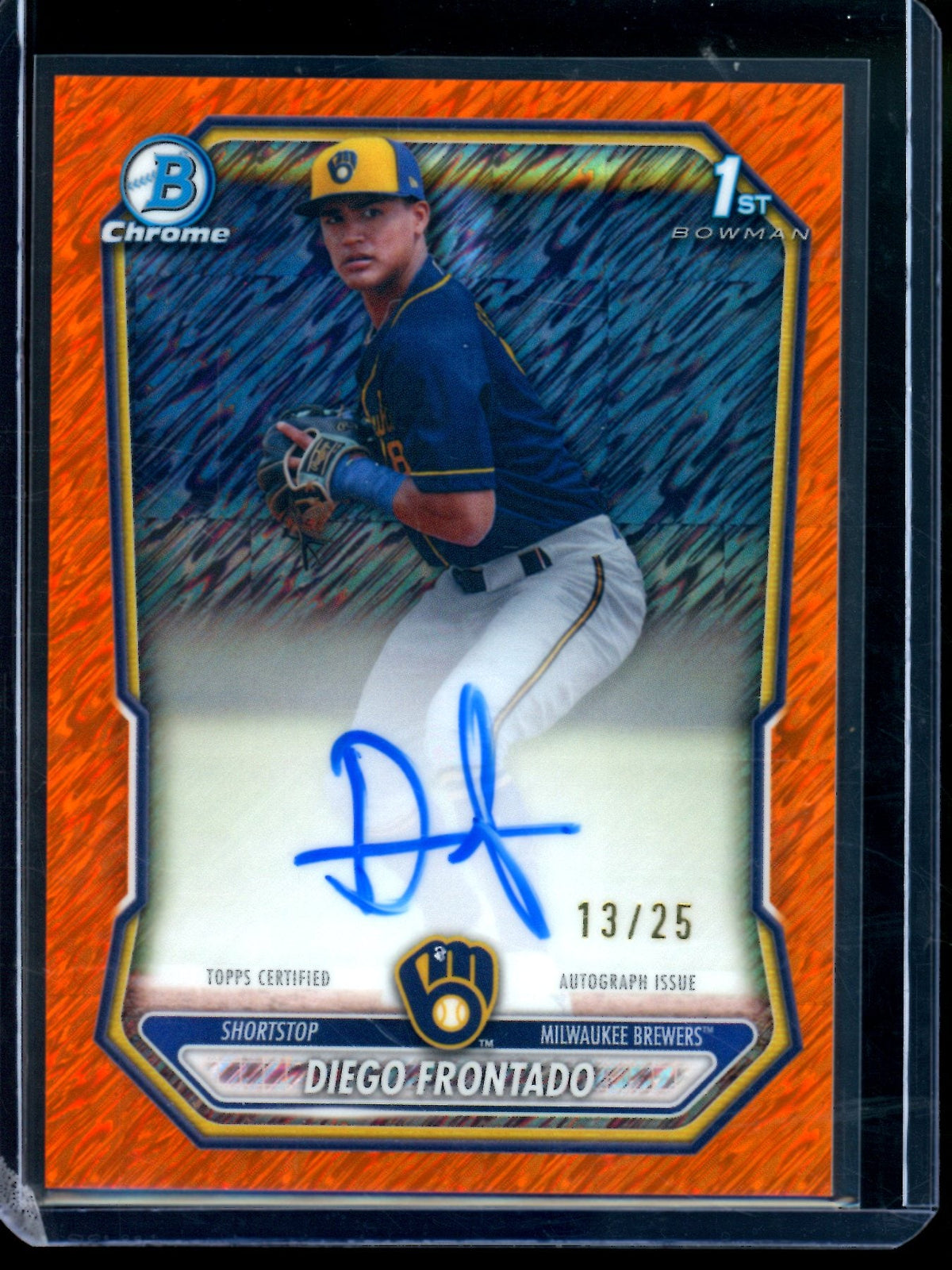 2026 Bowman Chrome Diego Frontado 1st Orange Shimmer Refractor Autograph /25 Brewers