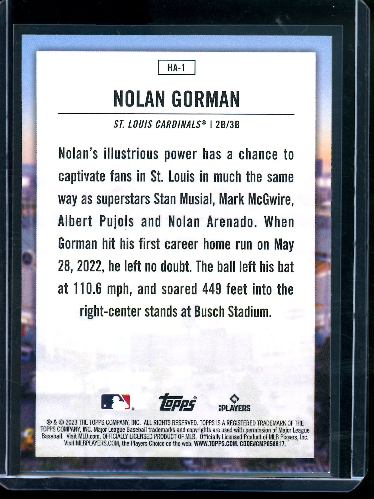 2023 Topps Flagship Nolan Gorman Rookie RC Home Field Advantage SP Cardinals
