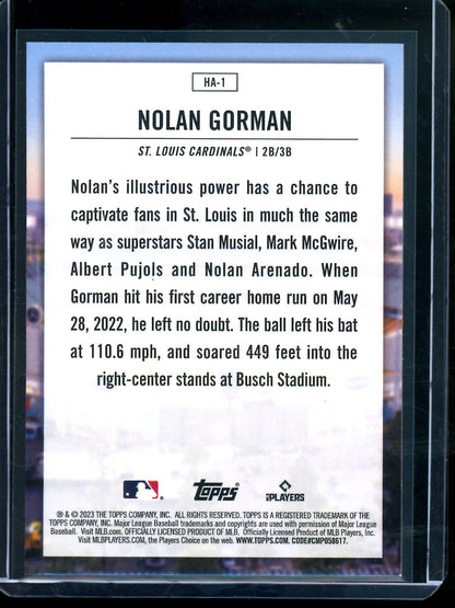 2023 Topps Flagship Nolan Gorman Rookie RC Home Field Advantage SP Cardinals