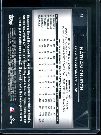 2026 Topps Chrome Black Nathan Church Rookie RC Orange Refractor /25 Cardinals