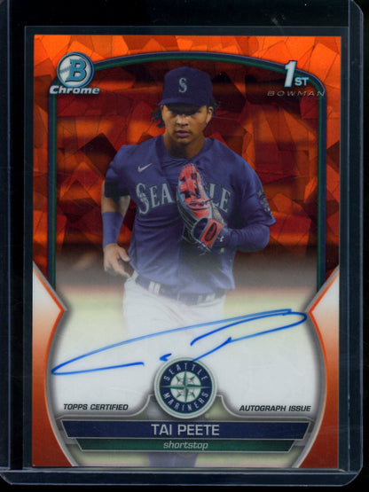 2023 Bowman Chrome Sapphire Tai Peete 1st Orange Refractor Autograph /25 Cardinals