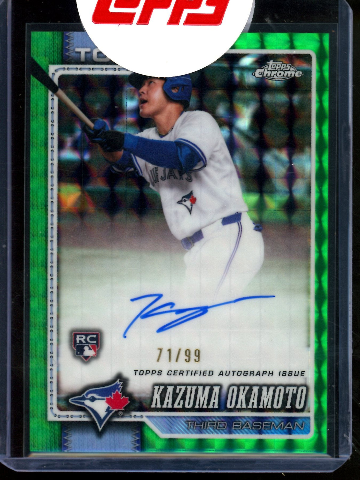 2026 Topps Chrome Kazuma Okamoto Green Geometric Rookie Autograph /99 Sealed Blue Jays