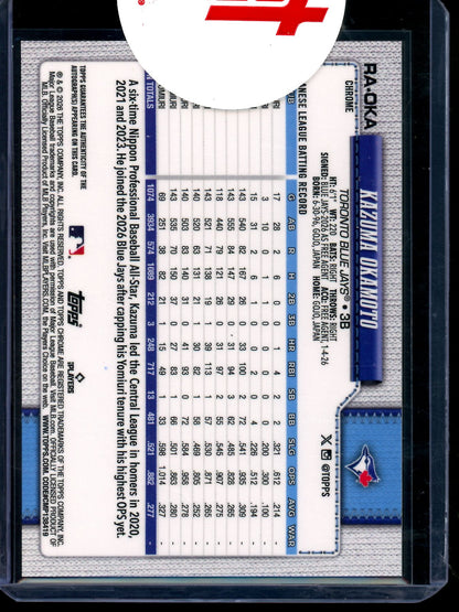 2026 Topps Chrome Kazuma Okamoto Green Geometric Rookie Autograph /99 Sealed Blue Jays