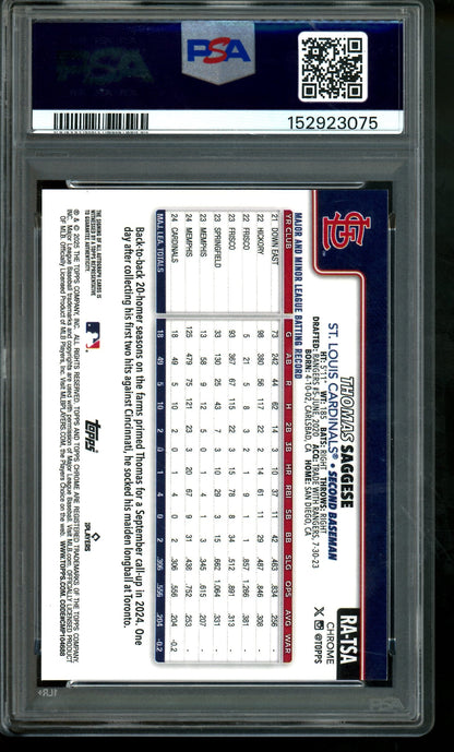 2025 Topps Chrome Update Thomas Saggese Rookie RC Autograph Magenta Lava /299 PSA 10 Cardinals