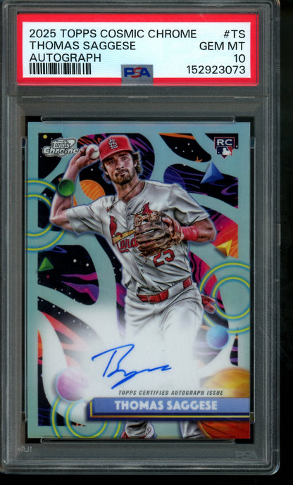 2025 Topps Chrome Cosmic Thomas Saggese Rookie RC Autograph Refractor PSA 10 Cardinals