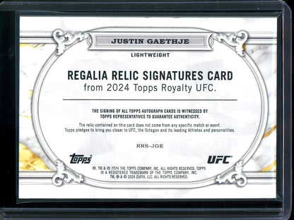 2024 Topps Royalty Justin Gaethje Regalia Relic Signatures Green /5 (Edge Damage)