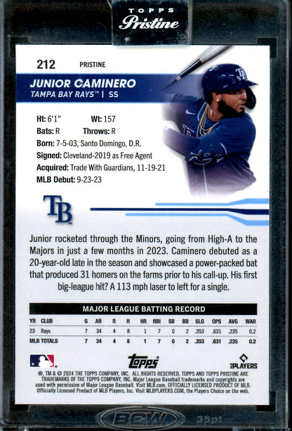 2024 Topps Pristine Junior Caminero Rookie RC Gold Pulse Refractor /50 Encased Rays
