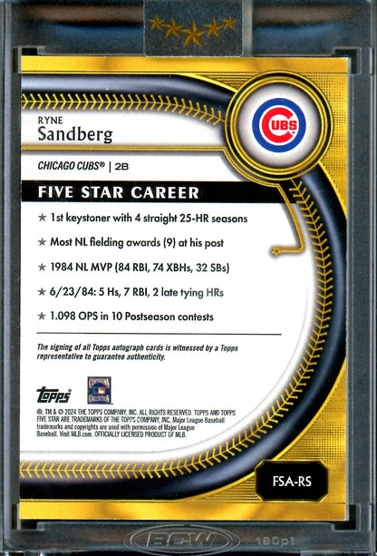 2024 Topps Five Star Ryne Sandberg Blue Encased Autograph /75 Cubs