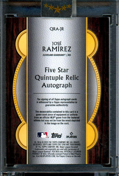 2025 Topps Five Star Jose Ramirez Quintuple Relic Autograph Encased /10 Guardians