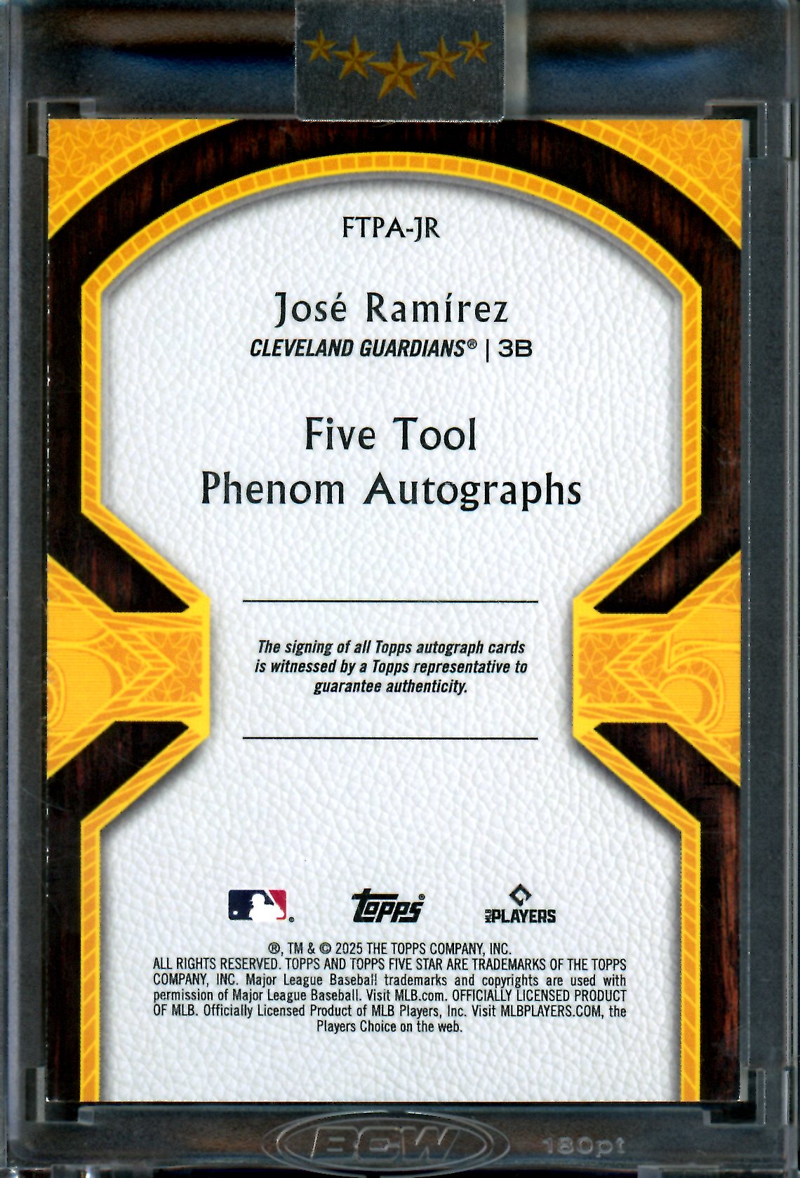 2025 Topps Five Star Jose Ramirez Five Tool Phenom Encased Autograph /50 Guardians