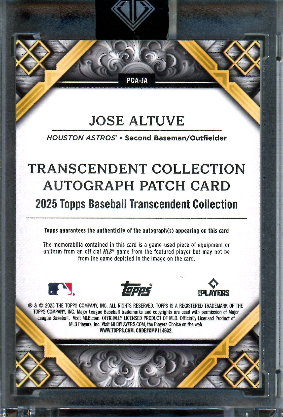 2025 Topps Transcendent Jose Altuve Autograph Patch Card /25 Astros