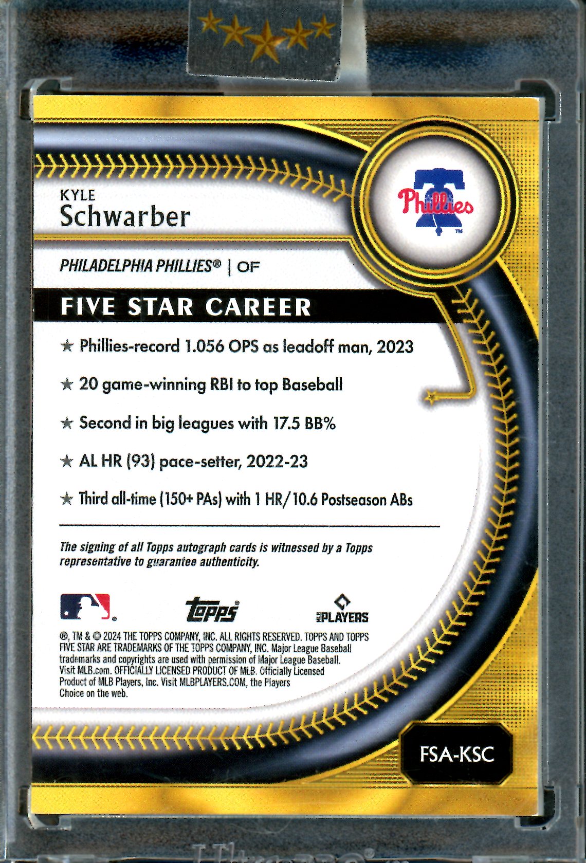 2024 Topps Five Star Kyle Schwarber Encased Autograph /99 Phillies