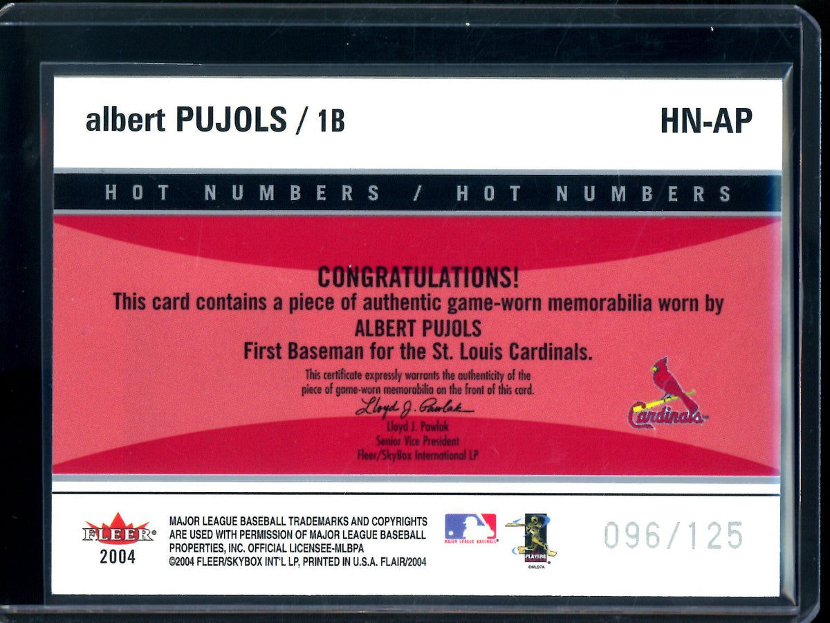 2004 Fleer Flair Albert Pujols Hot Numbers Jersey Relic /125 Cardinals