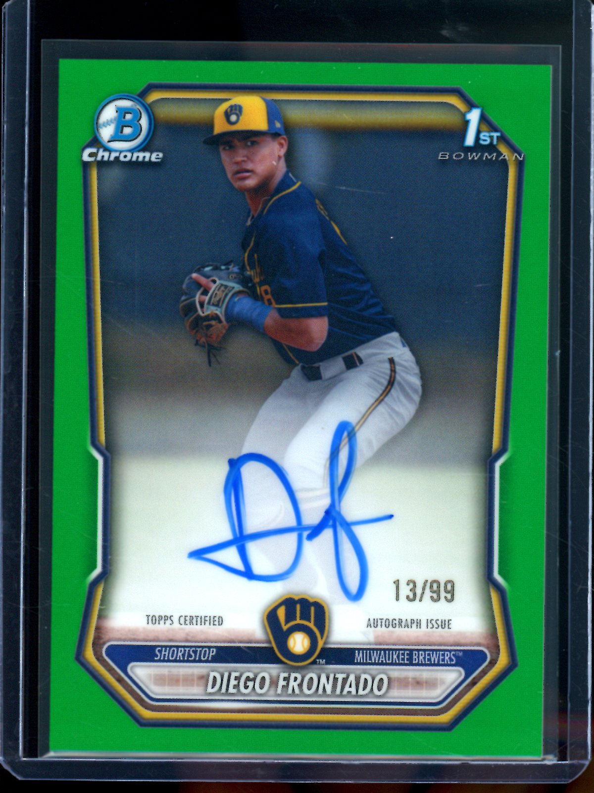 2026 Bowman Chrome Diego Frontado 1st Green Refractor Autograph /99 Brewers