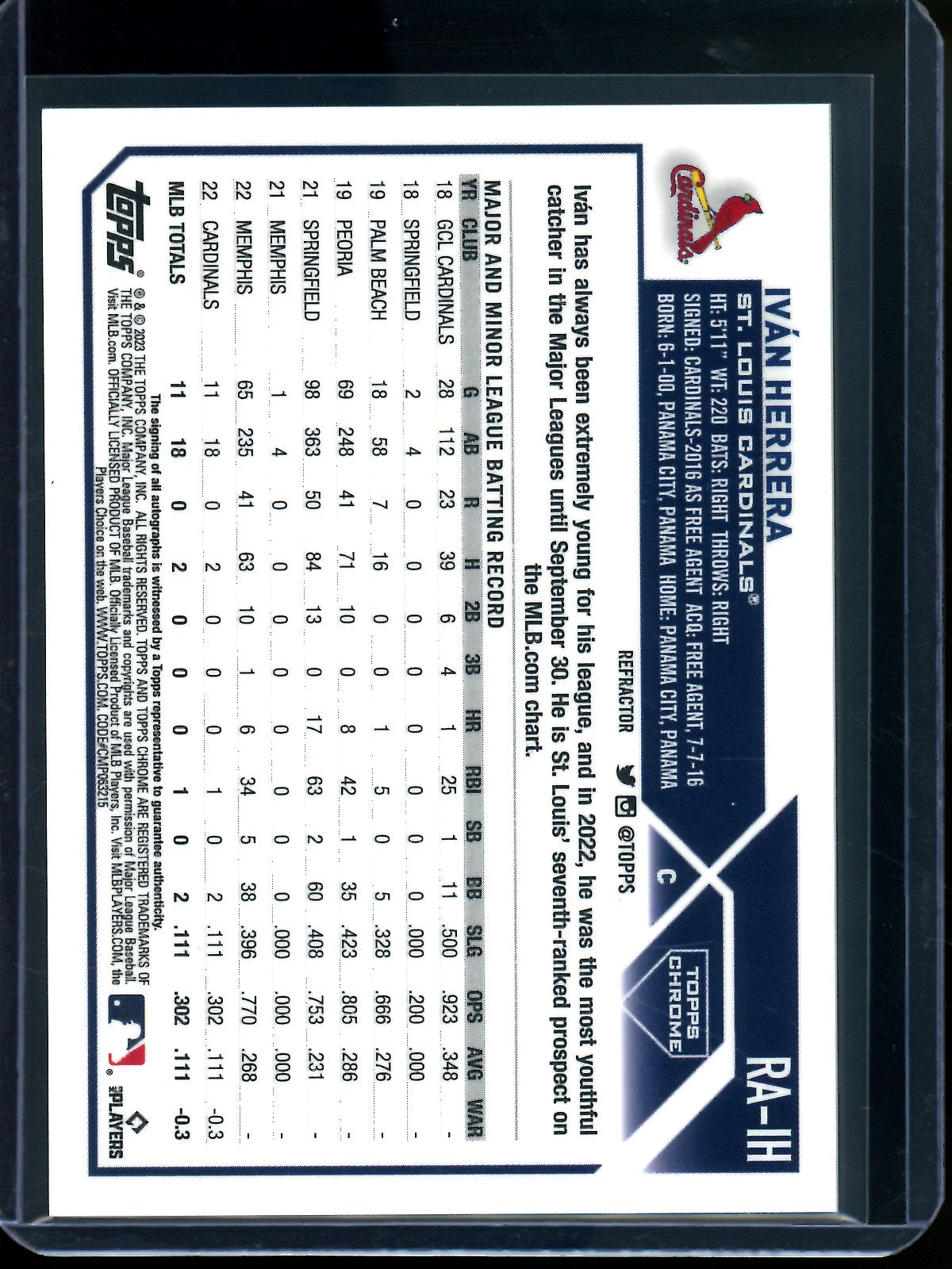 2023 Topps Chrome Ivan Herrera Rookie RC Refractor Autograph /499 Cardinals