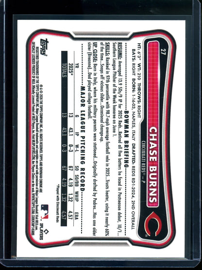 2026 Bowman Chrome Chase Burns Rookie RC Gold Refractor /50 Reds