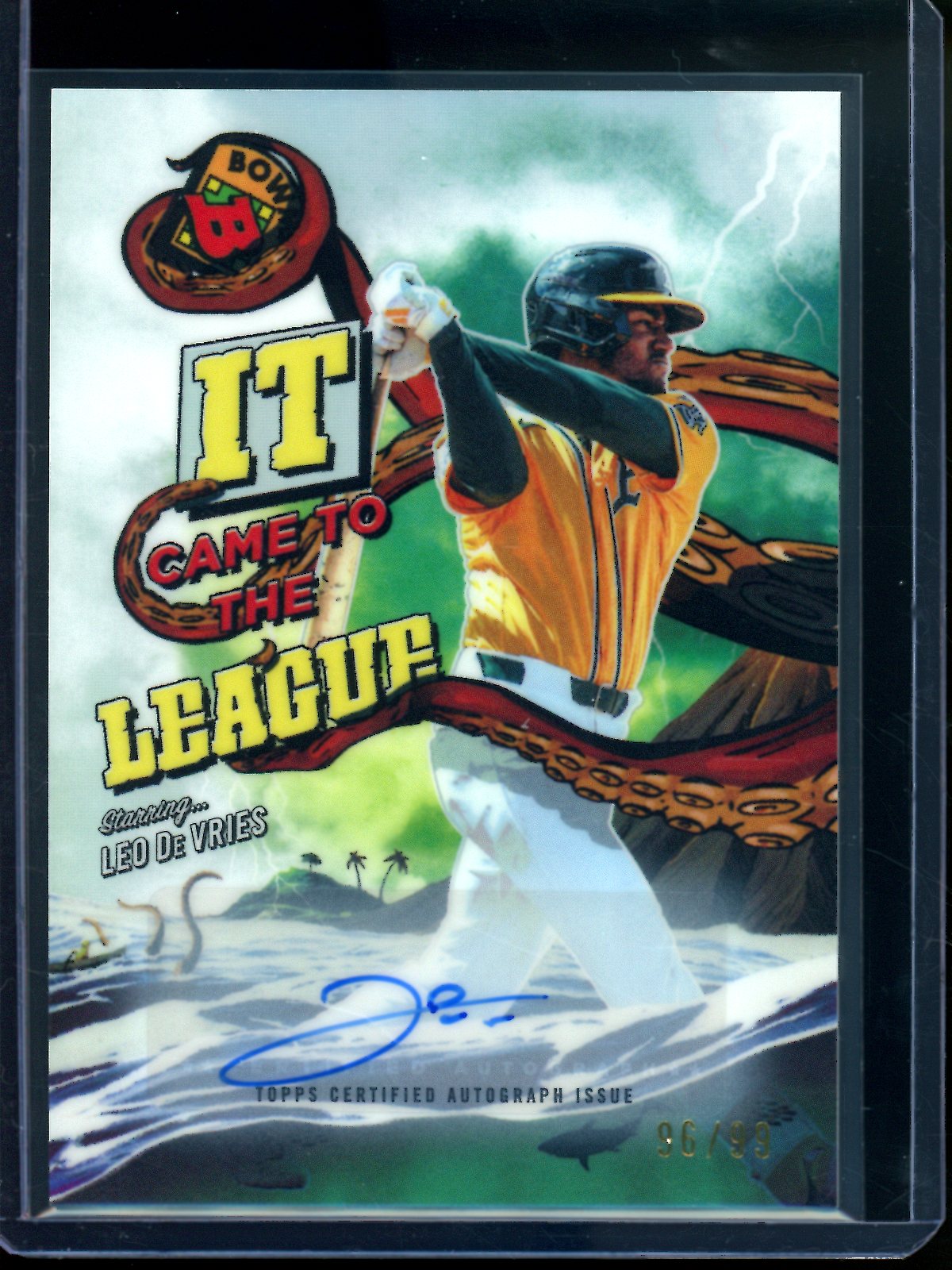 2026 Bowman Chrome Leo De Vries It came to The League Green Refractor Autograph /99 A's